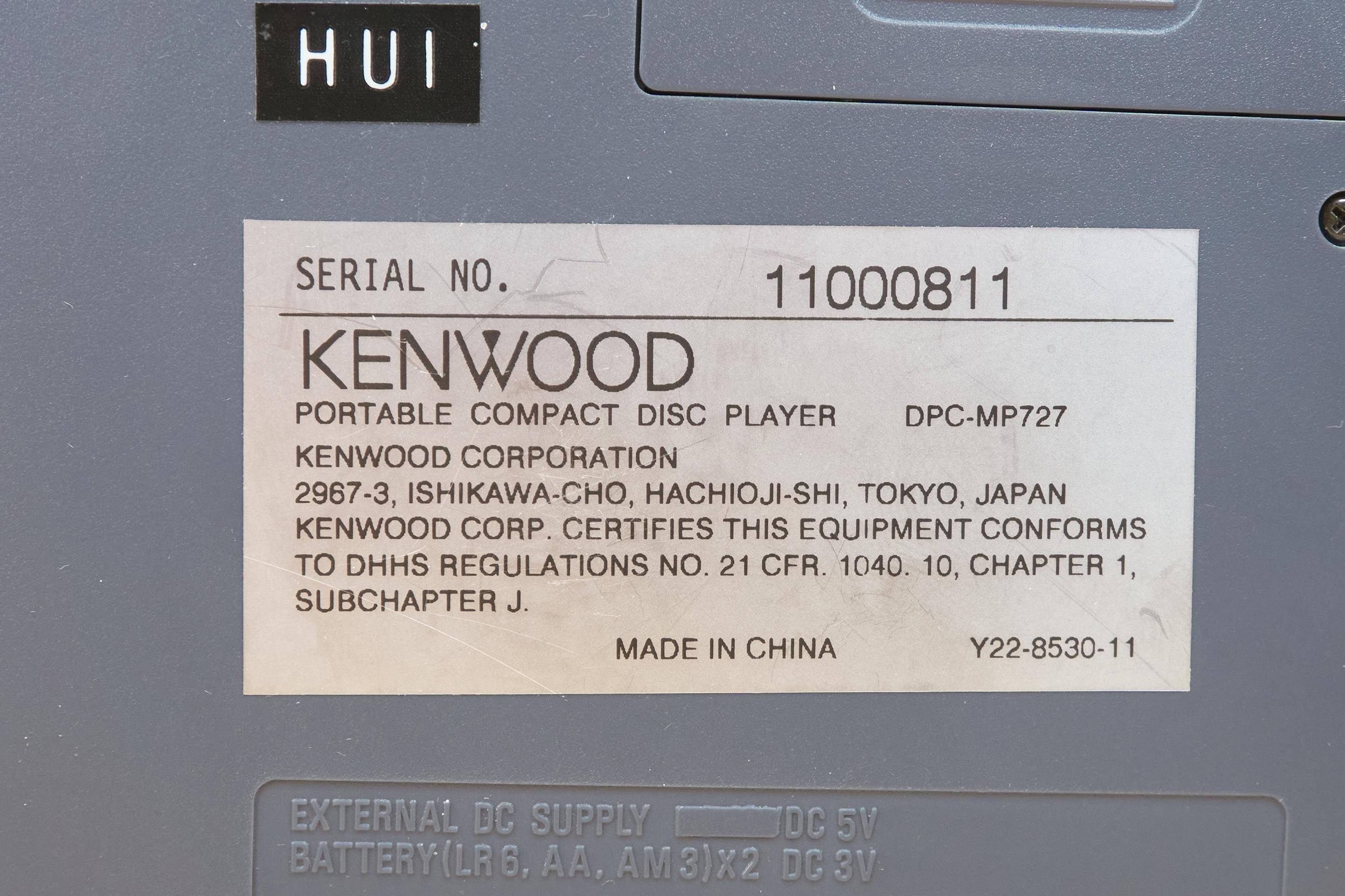 Vintage Kenwood DPC‑MP727 Portable CD Player MP3/WMA / Tested