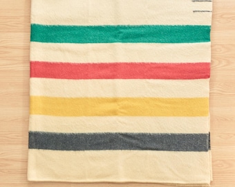 1950s Hudson's Bay 4 Point Stripe Pattern Wool Blanket Size Full