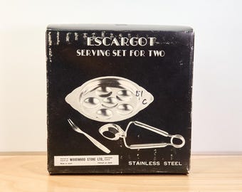 Vintage Stainless Steel Escargot Serving Set for Two, Made in Japan