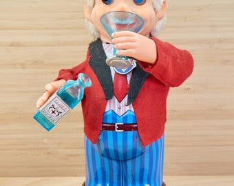 Giocattolo di latta vintage "Browning Willy Bartender", Giappone anni '50, per pezzi di ricambio