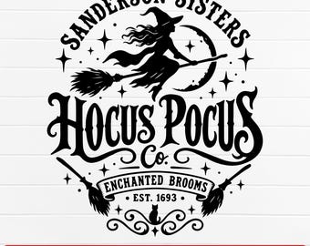 Hocus Pocus Halloween SVG PNG, Witch Broom SVG, Sanderson Sisters Shirt Design, Halloween Svg, Spooky Witch Cricut Cut File Download