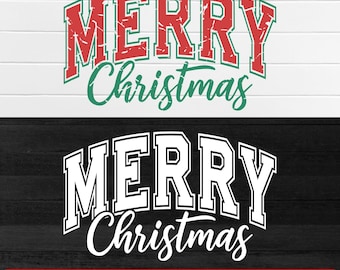 Merry Christmas SVG PNG Distressed & Solid, Retro Christmas Shirt SVG Christmas Png Sublimation, Cricut Cut File, Varsity College Sweatshirt