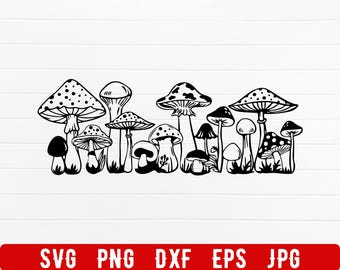 Row of Mushrooms Svg, Row of Mushrooms Png, Mushroom Svg, Mushroom Cut File, Fungi Clipart, Cute Mushroom Svg, Silhouette, Instant Download