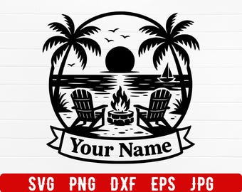 Beach SVG, Custom Beach SVG, Beach Chair Svg, Beach Fire Pit Svg, Palm Tree Design Svg, Beach Scene Svg, Sunset Beach Svg, Nature Scene svg