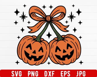 Pumpkin Cherries Svg Png, Halloween Pumpkin Svg, Halloween Svg, Fall Pumpkin Png, Pumpkin Cheeries Coquette Png, Retro Fall Svg, Pumpkin Bow