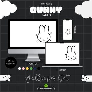 Conjunto de 6 fondos de pantalla inspirados en Bunny Face 2 Rabbit Miffy: para computadora, portátil y teléfono (descarga digital)