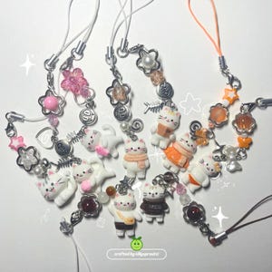 Handmade Kitty Cat Animal Beaded Phone Charms Keychain Accessory with Matching Sets Included