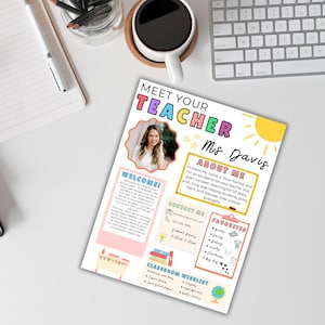 Plantilla de presentación para maestros, imprimible para la vuelta al cole, carta de presentación colorida, plantilla de Canva para docentes, descarga instantánea