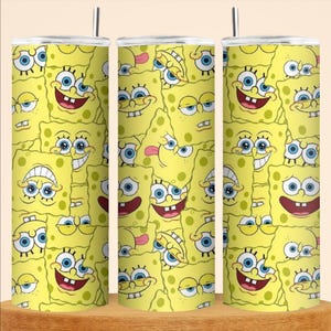 SpongeBob SquarePants Tumbler 20oz Stainless Steel Insulated Cup - Travel Mug Cartoon Gift for Kids & Adults Bikini Bottom Character