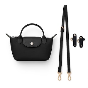Black Longchamp Strap Replacement for Le Pliage | Silver or Gold Hardware | Adjustable Leather Shoulder Strap | Punch-Free Conversion