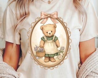 Vintage Teddy Bear PNG Nursery Wall Art Cottagecore Baby Room Design
