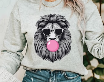 Cool Lion With Sunglasses And Bubble Gum PNG Sublimation Design Lion Lover Shirt Graphic Digital Download
