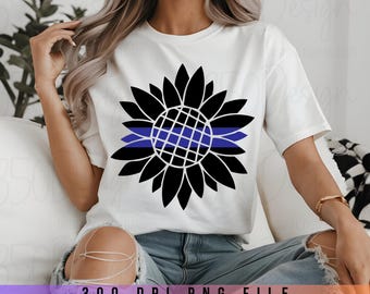Thin Blue Line Sunflower PNG Police Support Sunflower Law Enforcement Back The Blue Shirt Design Digital Download