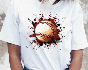 Baseball Splatter PNG Grunge Paint Baseball Shirt Design Sports Mom Team Spirit Sublimation DTF Transfer Instant Download
