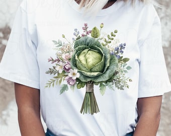 Cabbage Bouquet PNG Cottagecore Floral Shirt Design Garden Core Sublimation Graphic