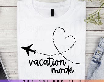 Diseño de camiseta de viaje con corazón de avión en modo vacaciones PNG, modo vuelo, atuendo de aeropuerto, descarga digital