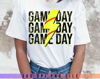Game Day Softball Lightning Bolt PNG Retro Softball Game Day Shirt Sports Mom Sublimation Digital Download