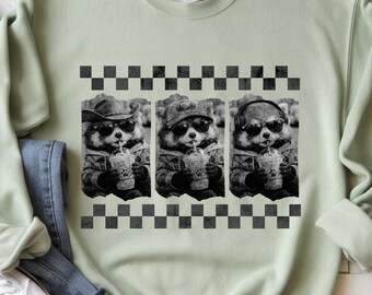 Funny Red Panda Coffee PNG Retro Film Strip Checker Design for Shirts