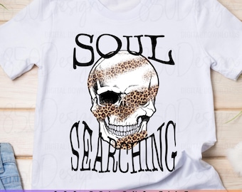 Leopard Print Skull PNG Soul Searching Skeleton Shirt Design Gothic Western Graphic Digital Download