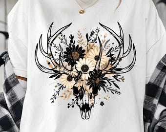 Boho Deer Skull PNG Floral Cow Skull Western Rustic Cowgirl Shirt Design Sublimation Graphic Country Western Wall Art Digital Download