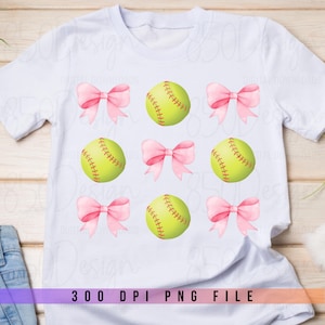 Coquette Softball with Pink Bow PNG Sublimation Transfer Preppy Bows Sports Design Preppy Softball png Graphic Coquette Aesthetic t-shirt