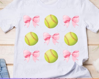 Kokette Softball mit rosa Bögen PNG Preppy Softball Spieltag Sport Mom Shirt Design Digital Download