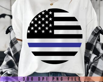 Dünne blaue Linie Flaggenkreis PNG Polizei Unterstützung der amerikanischen Flagge zurück das blaue Shirt Digitaler Download