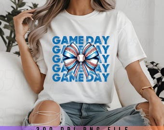 Game Day Baseball Bow PNG Coquette Sports Design Girly Baseball Mom Game Day Shirt Téléchargement numérique