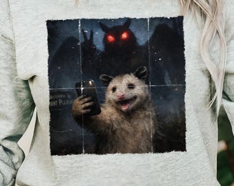 Possum Selfie With Mothman PNG Halloween Cryptid Horror Shirt Design