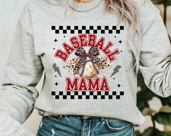 Baseball Mama Leopard Bow PNG Preppy Game Day Sports Mom Checkered Lightning Shirt Design Digital Download