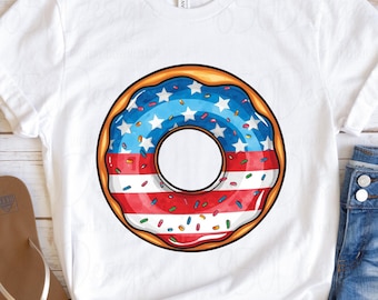 Patriotic Donut PNG American Flag Donut Fourth of July Shirt Design USA Independence Day Sublimation Graphic Digital Download