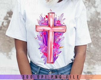 Floral Easter Cross PNG Spring Christian Cross Watercolor Pastel Easter Shirt Design Digital Download