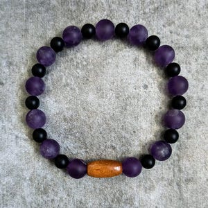 Amethyst and Black Obsidian Bracelet - 8mm Matte Amethyst and 6mm Matte Black Obsidian - Calm, Clarity & Protection