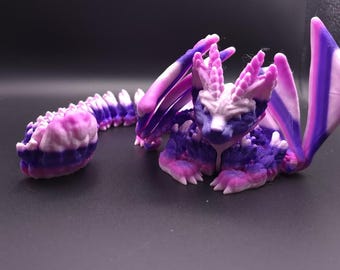 3D Printed - Articulated Cat Dragon with Moveable Wings