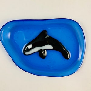 Orca Killer Whale Fused Glass Tea Bag Catcher Dish