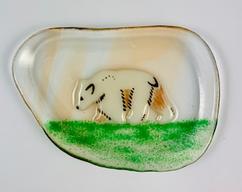 Kermode Bear Fused Glass Tea Bag Catcher Dish