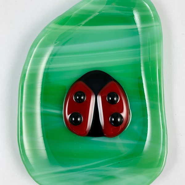 Ladybug Fused Glass Tea Bag Catcher Dish