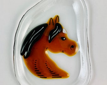 Horse Fused Glass Tea Bag Catcher Dish