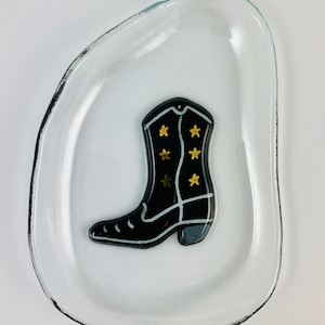 Cowboy Boot Fused Glass Tea Bag Catcher Dish