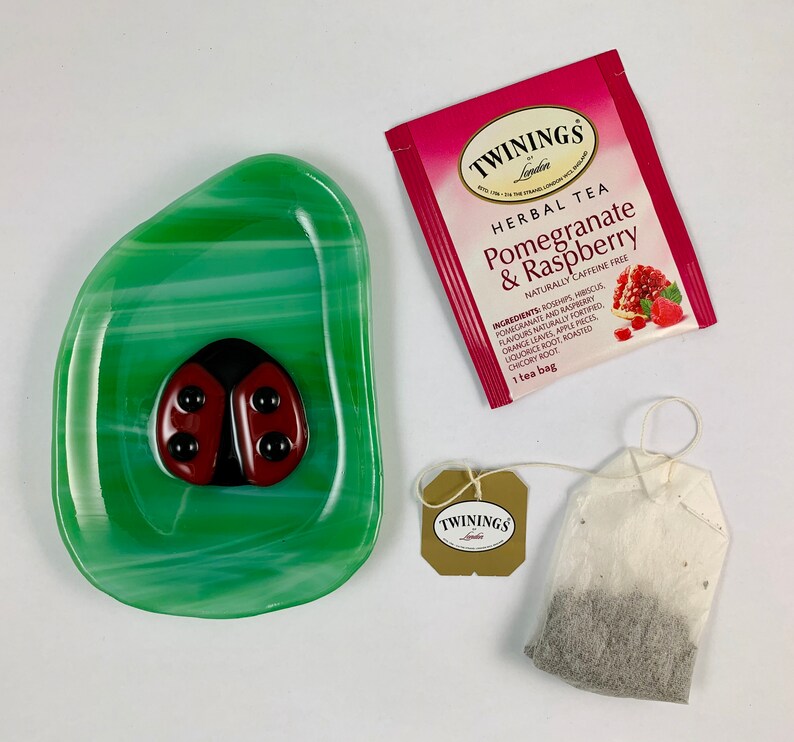 Ladybug Fused Glass Tea Bag Catcher Dish Etsy