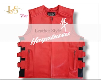 Suzuki Hayabusa Leather Motorcycle Vest: Cowhide Racing Biker Gear