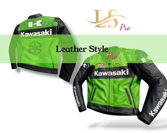 Kawasaki Racing Leather Jacket: Cowhide Biker Jacket
