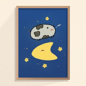Cow Over The Moon Digital Print, Hey Diddle Diddle, Nursery Rhyme, Cow, Moon, Wall Art, Digital Printable