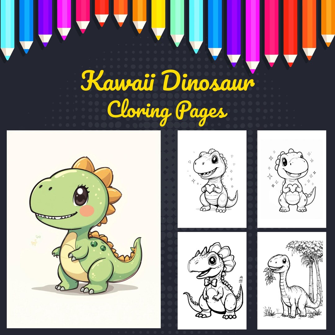 Kawaii Dinosaur Coloring Pages, Cute Prehistoric Printable Book for ...