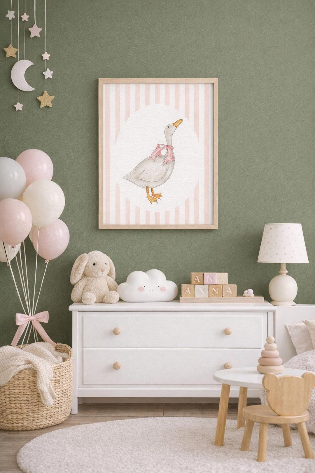 Watercolor Goose Nursery Art, Pink Baby Room Decor, Vintage Farm Animal ...