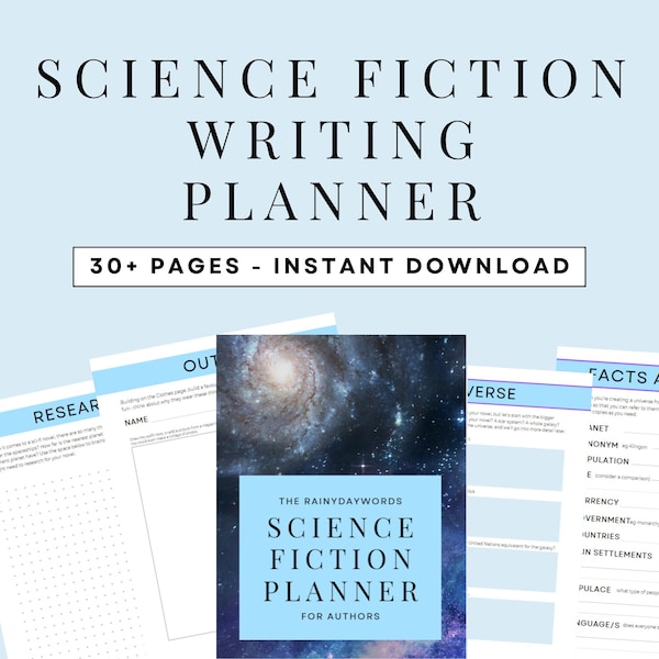 Science Fiction Writing Planner for authors – guided writing journal, book writing, for novel writers, instant download PDF