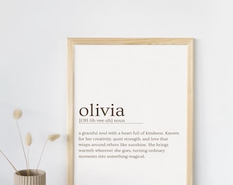 Olivia Name Definition druckbare Kunst | Minimalistisches Kinderzimmer Dekor | Sofortdownload | Baby Mädchen Kinderzimmer