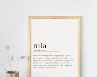 Mia Name Definition druckbare Kunst | Minimalistisches Kinderzimmer Dekor | Sofortdownload | Baby Mädchen Kinderzimmer
