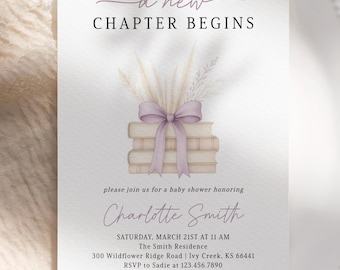 A New Chapter Begins Baby Shower Invitation Template, Storybook Baby Shower Invite, Book Themed Baby Shower, Storybook Invite Boho Shower