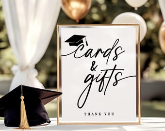 Cards & Gifts For The Graduate, Printable Graduation Party Cards And Gifts Sign, Graduation Sign Template, Instant Download, Templett,MELODY